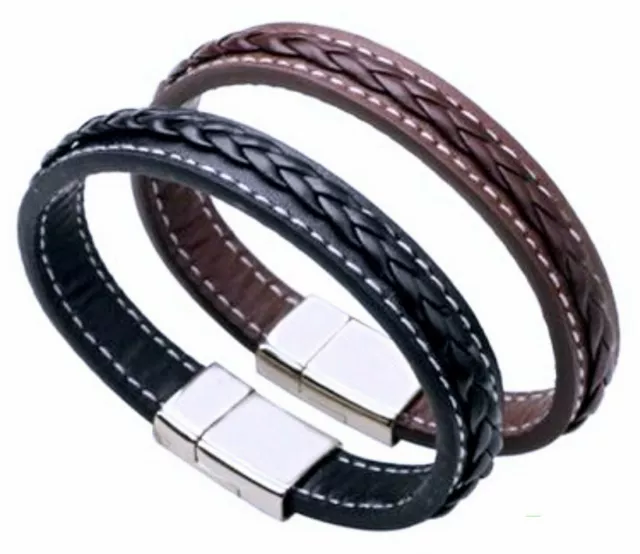 Bracelet Stainless Steel Braided Leather Magnetic Clasp Unisex Cuff Bangle 20cm