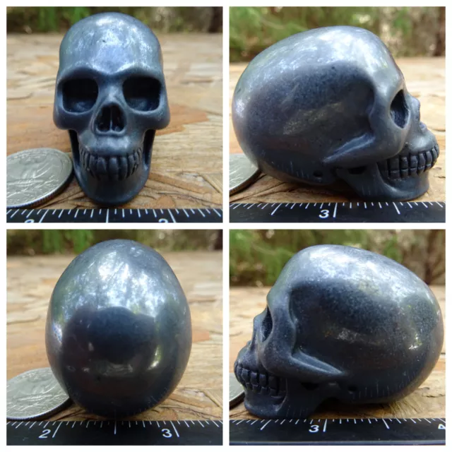 2.1" Hematite Skull Carved Stone 185.7g 6.5oz Crystal Healing Realistic
