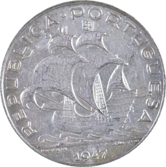 SILVER - WORLD Coin - 1947 Portugal 5 Escudos - World Silver Coin *496