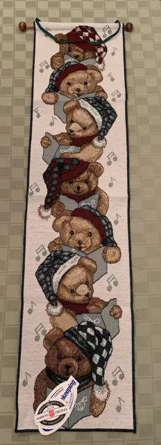 Tapiz colgante de Navidad American Weavers Caroling Bears 36"" 91578 2000 nuevo con etiquetas