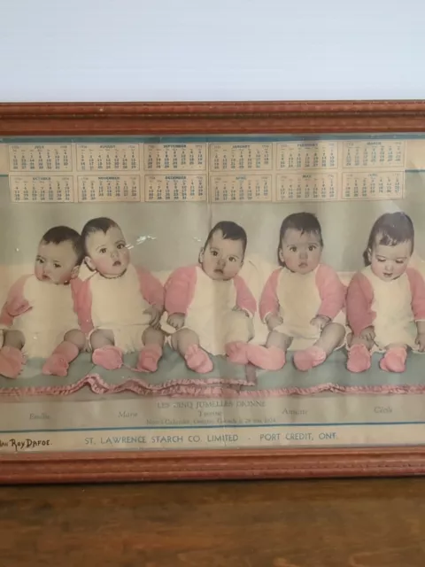 Vintage / Antique Dionne Quintuplets pictures frame advertising, 1936