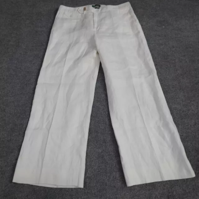 Lauren Ralph Lauren Womens Pants 12 White 100% Linen Wide Leg