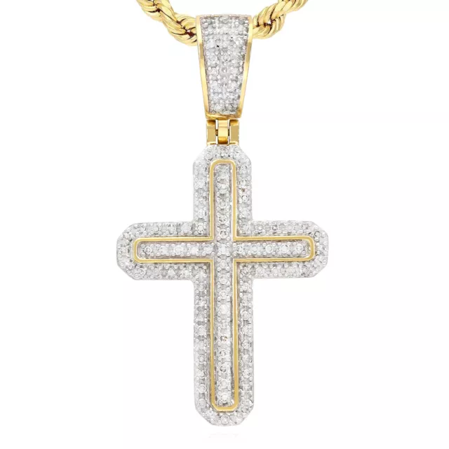 0.38CT TW. Natural Diamond Cross Pendant 10K Yellow Gold 1.5"