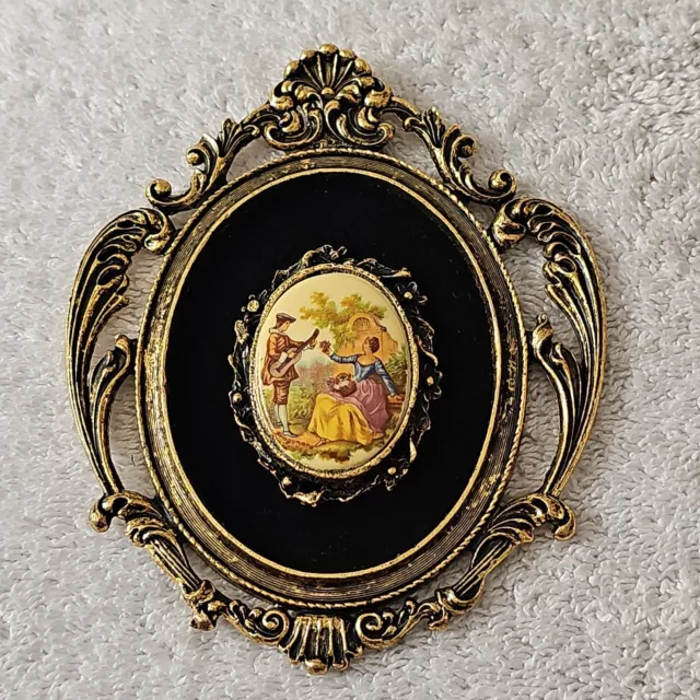 Vintage Victorian Mini Oval Picture & Frame Marked 24k Gold Plated