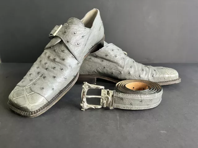 MAURI ITALY SHOES made of genuine leather Crocodile and Ostrich, Gray $850.00 - PicClick
