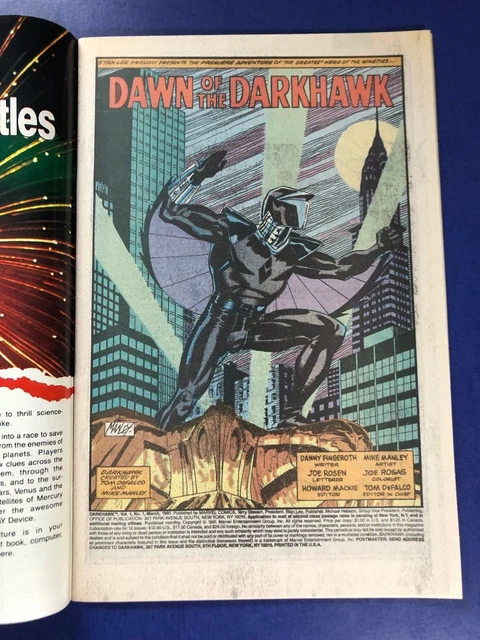 DARKHAWK # 1 (1991, Vol 1, Marvel) NEWSSTAND 1st Full App/ORIGIN Darkhawk VF/NM 9