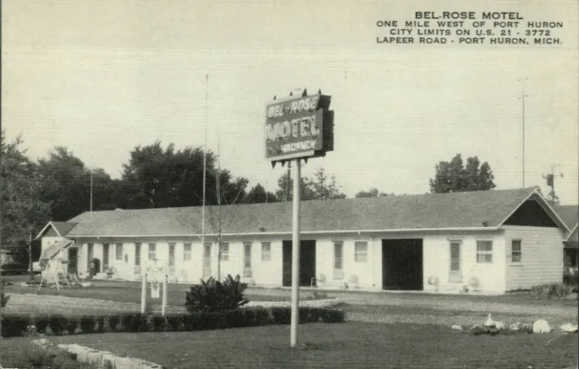 Vintage RPPC Bel-Rose Motel Port Huron Michigan Post Card
