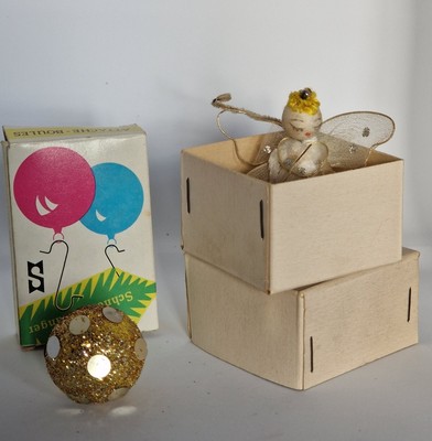 ANCIENNE DÉCORATION DE noël petit ange tulle boite attache boules boule