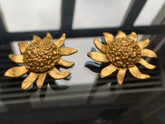 RARE VINTAGE YVES SAINT LAURENT (YSL) Clip-On Earrings - Sunflowers ...