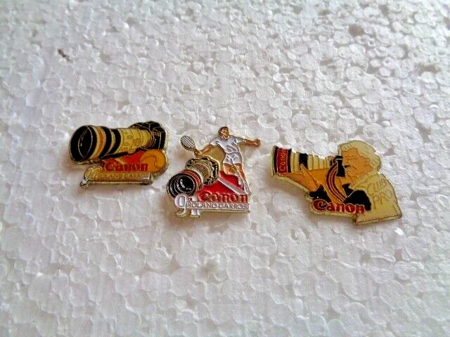 Job lot of 3  Canon Tele photo Lens camera shaped metal lapel pins