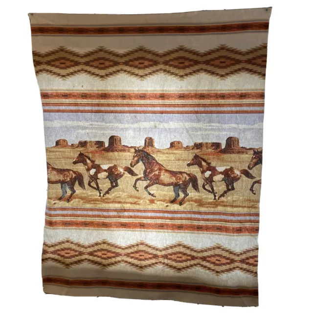 Vintage Western Horses Running Blanket Southwestern Bedding Country 69 X 86 USA