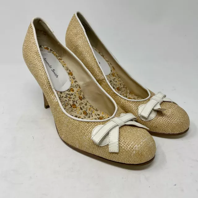 Amanda Smith Woman’s Shoes sz 8 ½M BELLE Natural Straw Look Leather Soles Pumps