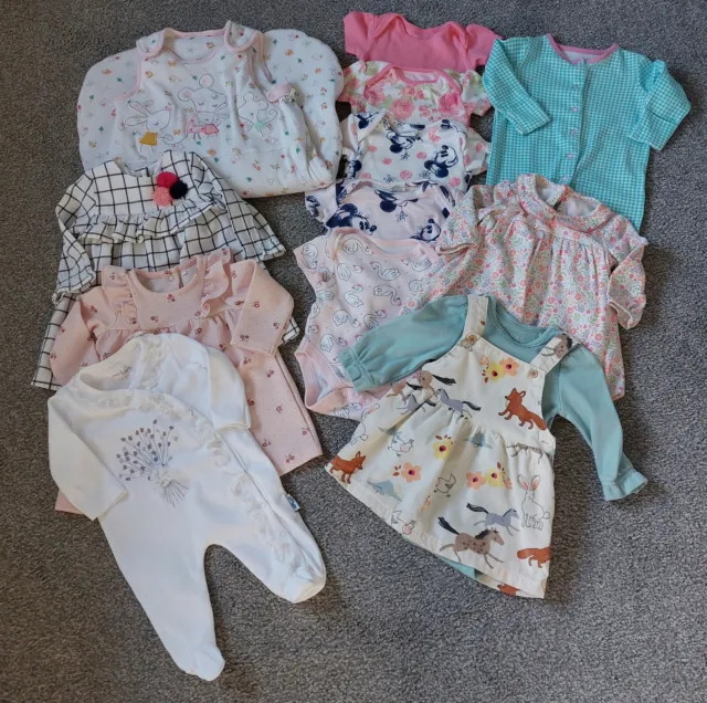 NEWBORN &0-3months Baby GIRL clothes BUNDLE dresses,sleepsuits ,vests,sleepbag