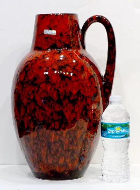 HUGE 15"! WEST GERMAN POTTERY Floor Vase MID-CENTURY MODERN Fat Lava SCHEURICH