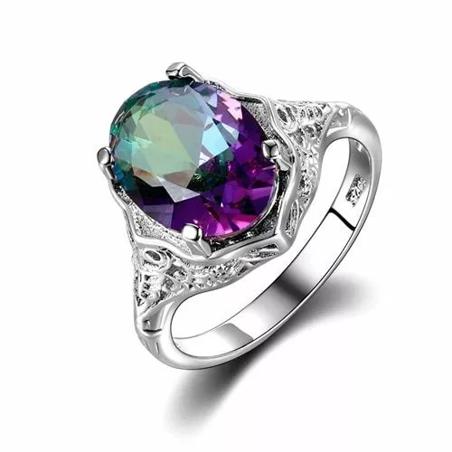 Genuine Rainbow Fire Mystic Topaz Ring 925 Sterling Silver Ring Fine Jewelry Rop