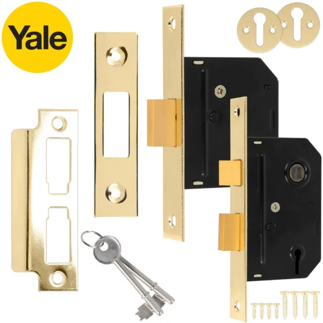 YALE Brass SASH/DEAD LOCKS 3 Lever Internal Wooden Bedroom Door Security Bolt