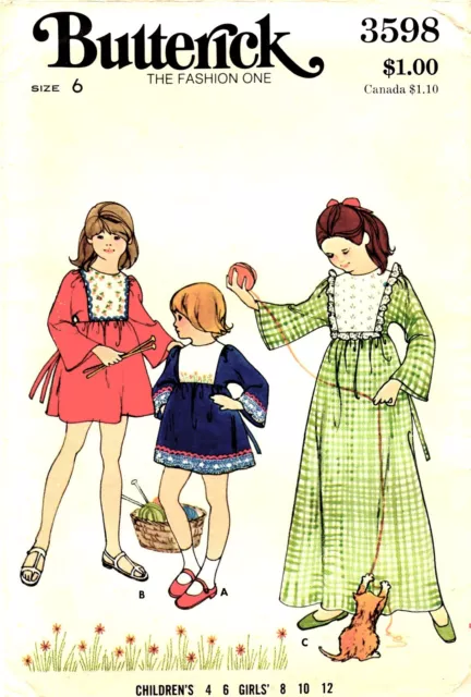 Butterick 3598 Vintage Girls Dress Sewing Pattern Size 6 Uncut
