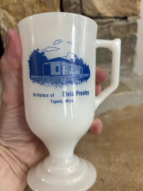 Vintage “BIRTHPLACE OF ELVIS PRESLEY , TUPELO MISS” Coffee Cup Milk Glass 8oz