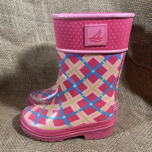 Sperry Topsider Pelican Pink Fuchsia Plaid Waterproof Rubber Rain Boots Size 8 Sperry Topsider Pelican Pink Fuchsia Plaid Waterproof Rubber Rain Boots Size 8