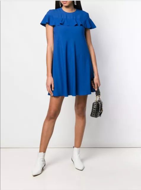 REDVALENTINO ruffle trimmed mini dress,blue-NWT SZE IT42(04)