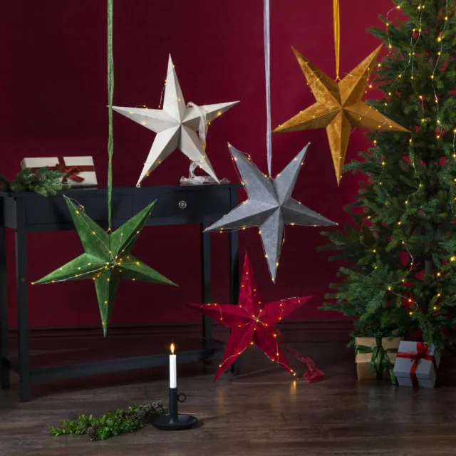 Filz Weihnachts-Stern Ø 60cm mit Timer LED Draht-Lichterkette Papier beleuchtet