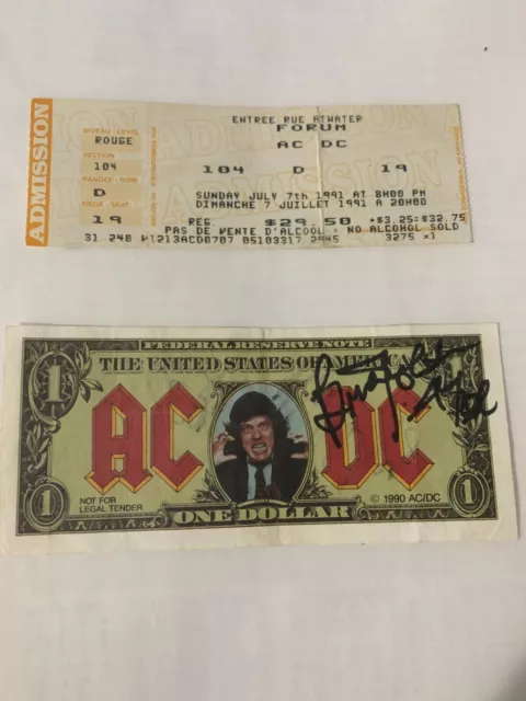 AC DC $1 Autographs of Brian Johnson, Malcolm Young, Chris Slade, Cliff Williams