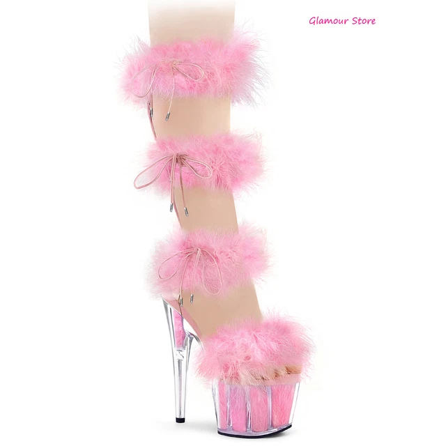 SANDALI TACCO 18 sabot SEXY plateau Rosa Fasce in Pelliccia dal 35 al 42 club