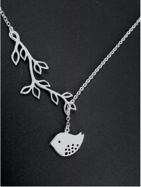 Beautiful Bird & Branch Lariat Necklace Matte Silver finish 17"~ Great Quality