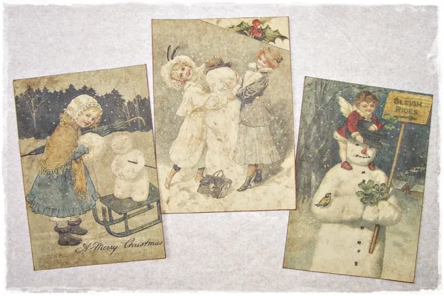 Set of 18 VINTAGE LOOK CHRISTMAS LABELS VICTORIAN SNOWMEN Primitive/Grungy