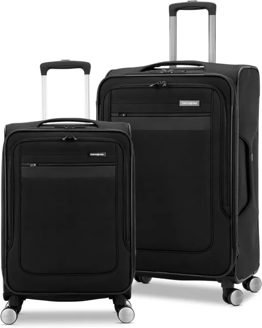 Softside Expandable Luggage with Spinners | Black | 2PC SET (Carry-on/Medium)
