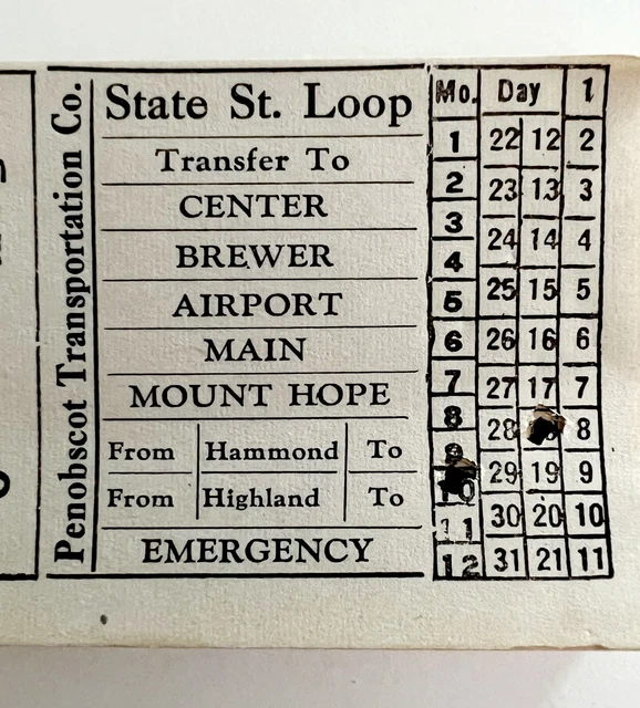 RAILWAY TRANSFER TICKETS Maine Penobscot Transportation State Street