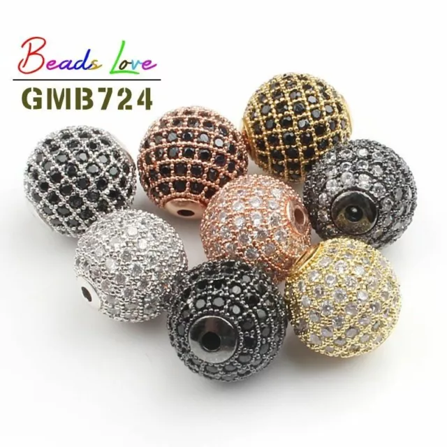 3pcs CZ Spacer Round Bead 4mm 6mm 8mm 10mm 12mm Brass Micro Pave Cubic Zirconia