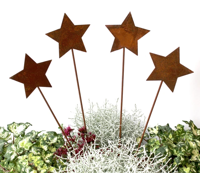4ER SET GARTENSTECKER Stern Sterne Rost Deko Winter Weihnachten Garten