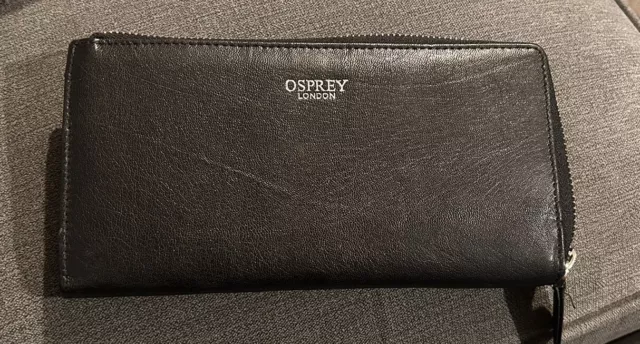 OSPREY London Black Leather 3/4 Zip Around Purse RRP £95