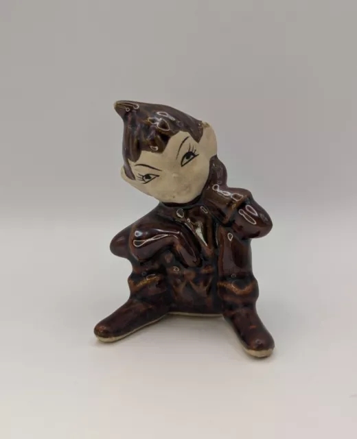 Pixie Elf Figurine Naughty Eyes 3" Brown Japan Mid Century Kitsch 40's 50's