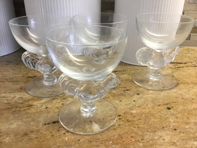 Morgantown Chanticleer Rooster Clear Liquor Cocktail Glasses 1940-1949 Set of 4
