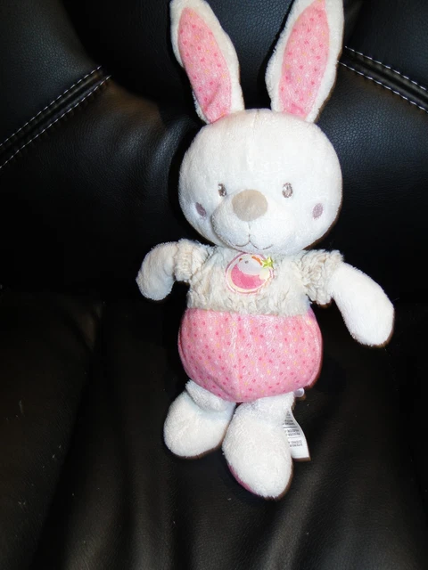 Doudou lapin blanc rose beige pois oiseau MOTS D'ENFANTS - Lapin Classique