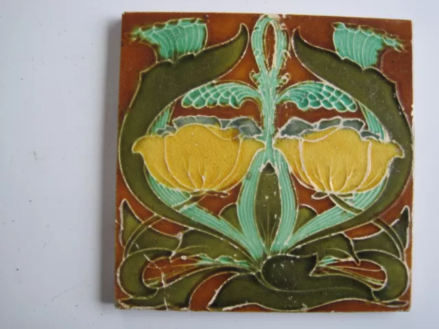 Antique 6" Relief Moulded Art Nouveau Tile - T A Simpson -  C1906