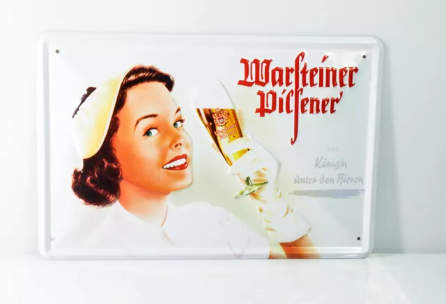 Warsteiner Bier, Pilsener Blechschild, Werbeschild, Reklameschild "Königin..."