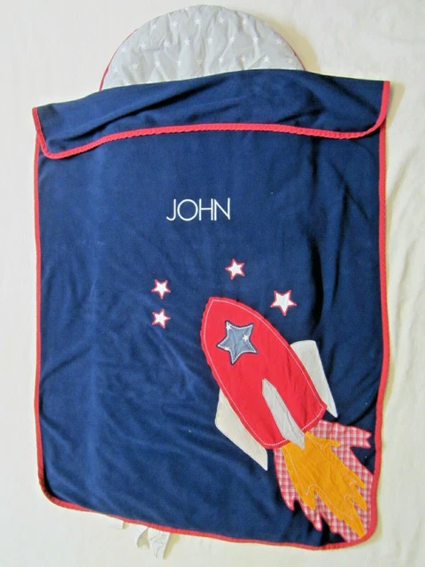 Pottery Barn Kids Sleeping Bag Nap Mat SPACE SHIP STARS Monogrammed JOHN 61x24''