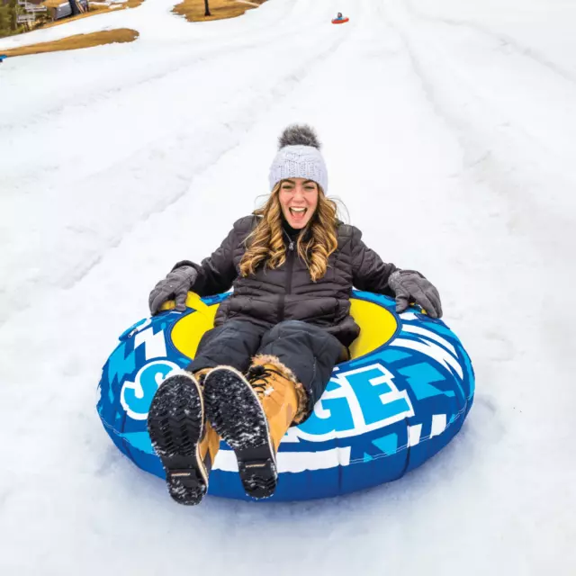 WOW Sports Surge Tarpaulin-Bottomed 1-Person Inflatable Snow Tube w Tow Leash