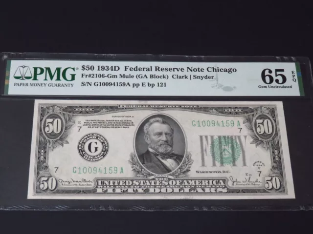 TOP POP NOTE. $50 1934D  Chicago Mule  FRN. PMG 65 EPQ. Tough Note