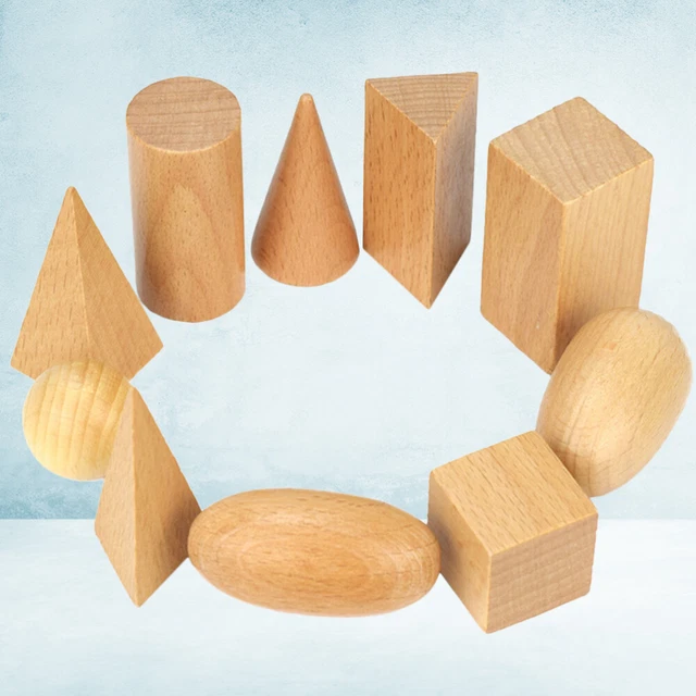 18 pcs Solides géométriques en Bois Blocs géométriques pour,Géométrie