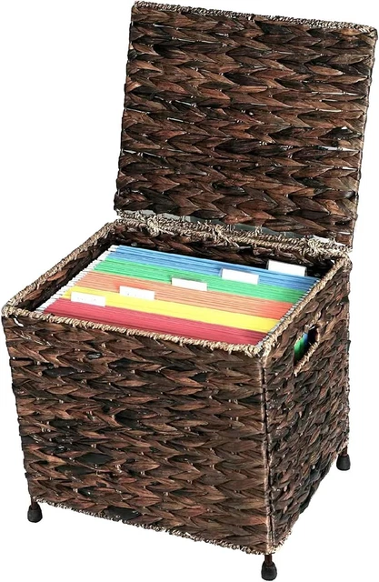 Seagrass File Storage Box Organizer | Collapsible Letter Size Hanging File Box O