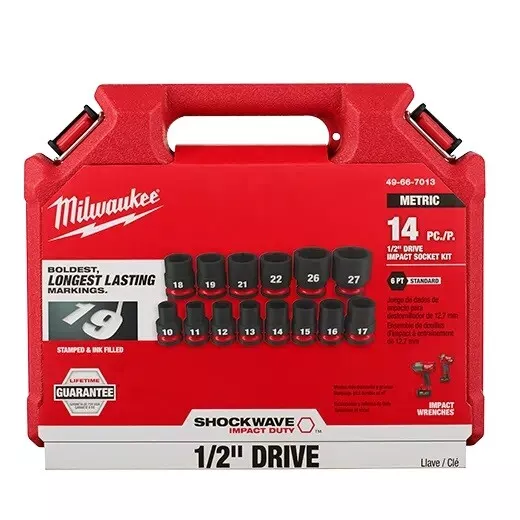 Milwaukee 49-66-7013 14PC SHOCKWAVE impact Duty 1/2" Drive Metric 6pt Socket Set