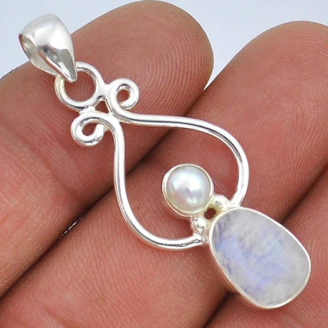 NEW OFFER 5.42cts Checker Cut Natural Rainbow Moonstone Pearl Pendant U92657