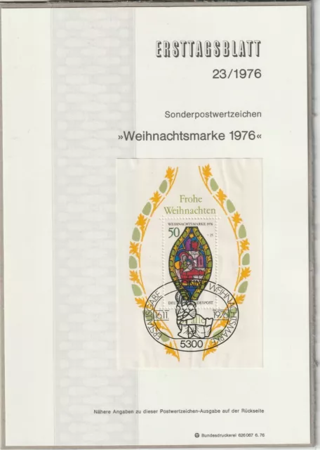 Ersttagsblatt ETB 23/1976 - "Weihnachtsmarke" Marienfenster Frauenkirche - Block