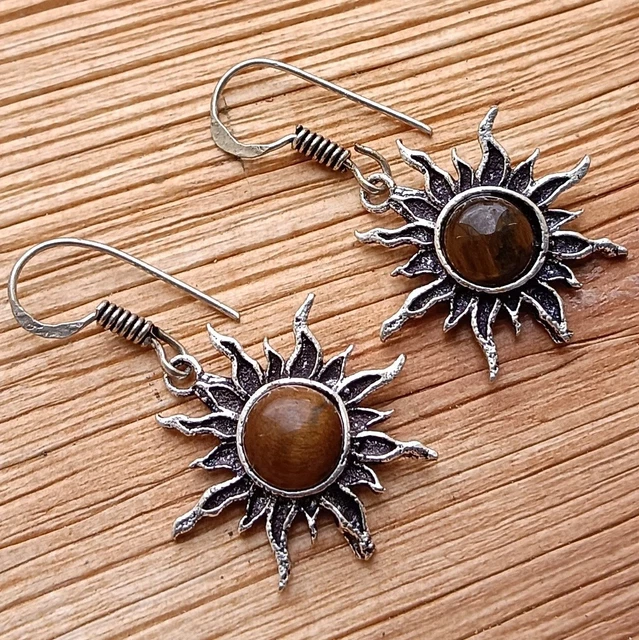 Boucles D'Oreilles Pendantes Argent Soleil Avec Visage | Argent Sterling | Occasion