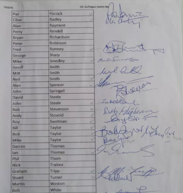 Ex Players Day Reunion, Autographed Team Sheet.