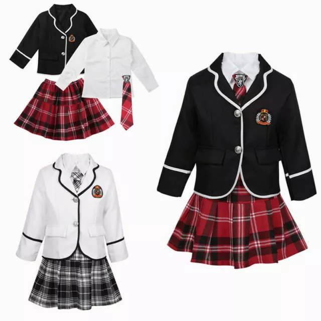 Kid Girls British Style School Uniform Anime Costume Cosplay Dress Up Outfit Set